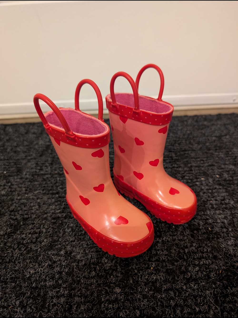 Kids Heart-Print Pink and Red Rain Boots